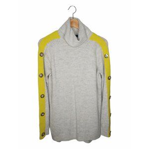 Grey Neon Yellow Stripe w Buttons Turtleneck Size S